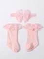 Adorable conjunto de bebé Lolita rosa con diadema de encaje y calcetines con volantes - S (0-1 Año) / Diadema Con Lazo Y Calcetines / Rosa