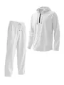 Heren casual linnen set in wit met hoodie met rits en bijpassende broek met trekkoord - S / Boven- En Onderstuk / Wit