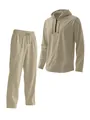 Casual linnenlook set voor heren in kaki met capuchontop en bijpassende broek - S / Boven- En Onderstuk / Khaki