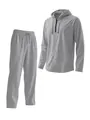 Tweedelige grijze linnen herenset met hoodie met rits en bijpassende lange broek - S / Boven- En Onderstuk / Grijs
