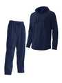 Men's navy blue casual linen set with hooded half-zip top and drawstring pants - Navy Blue
