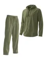 Men's casual linen long sleeve hooded two-piece set in olive green with quarter zip - Army Green