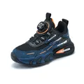 Breathable navy blue boys mesh athletic sneaker with rotary buckle and orange accents - 28 / Dark Blue Orange
