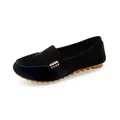Classic black suede women's flat slip-on loafers with elegant gold hardware detail - 35 / Black