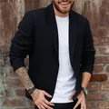 Blazer casual da uomo nero slim fit in cotone in stile britannico per look moderno - Taglia S / Top / Nero
