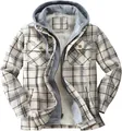 Close-up of men's hooded flannel plaid jacket with thick fleece lining - S / Tops / White
