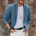 Men's fashionable casual blue cotton blazer jacket with a stylish single-layer design - Aqua