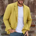 Mustard yellow men's casual cotton blazer jacket in a lightweight, stylish design - Gold