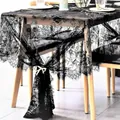 Elegant black lace tablecloth with floral patterns for wedding party decor - Aoli Lace / 150*305cm / Black