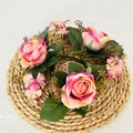 Artificial 3-head rose candle holder wreath with pink wildflowers for table decor - Rose Red