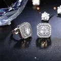 Detailed view of silver-tone square stud earrings with sparkling pavé zircon stones - Square Zirconia (White) / White