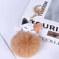Adorable lucky cat keychain featuring a soft brown faux fur pom-pom and gold-tone clasp - Fortune Cat Shape / Chocolate