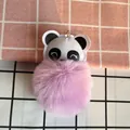 Süßer lila Kunstfell Bommel Schlüsselanhänger mit einem Panda Gesicht Taschenanhänger - Panda-Stil / Lila