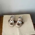 Close-up of cute cartoon dog face design on warm fleece-lined toddler winter shoes - 40 / Beige