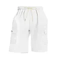 Detail view of men's white corduroy cargo shorts with adjustable drawstring waist - S / Bottoms / White