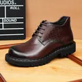 Premium brown genuine leather boots for men featuring crocodile texture and a durable thick sole - 37 / Coffee