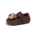 Lindos zapatos de gamuza marrón para niñas con adorno de oso y corazón y suela blanda. - Talla 21 Longitud Interior 13.8cm / Marrón