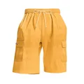 Detailed texture of yellow corduroy cargo shorts for men with drawstring waist and pockets - Yellow