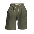 Close-up detail of olive green corduroy cargo shorts featuring functional side pockets - S / Bottoms / Army Green