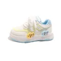 Cute white girls' sneakers with colorful fish accents and non-slip blue rubber soles - Size 27 (Inner Length 17.4cm) / Blue Leather