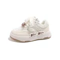 Girls' white sneakers with cute fish accessories and non-slip thick soles for students - Size 27 (Inner Length 17.4cm) / Single Mesh Style / Khaki
