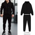 Conjunto de chándal negro para hombre con sudadera con capucha y cremallera y pantalones - S / Top Y Pantalón / Negro