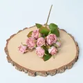 Vintage pink 8-head artificial roses on decorative wooden slice for elegant home decor - Smoky Pink