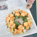 Decorative small orange and yellow wildflower wreath garland for home door ornament. - Orange