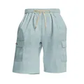 Men's light blue corduroy cargo shorts with drawstring elastic waist and side pockets. - Light Blue