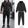 Conjunto de sudadera con capucha y cremallera y pantalones de invierno para hombre - S / Top Y Pantalón / Gris oscuro
