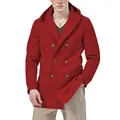 Trench-coat croisé rouge pour hommes avec capuche veste d'automne élégante longue - Rouge