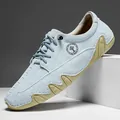 Zapatos informales de cuero azul claro para hombre con suela ondulada - 38 / Azul claro