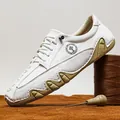 Zapato de cuero blanco para hombre de alta calidad con suela de goma marrón ondulada - 38 / Blanco