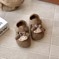 Lindos zapatos marrones para niñas pequeñas con conejo de dibujos y lazo cuadros - Talla 21 / Caqui