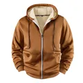 Dikke bruine heren hoodie met rits en warme fleecevoering voor de winter casual jas. - Bruin