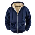 Marineblauwe fleecegevoerde hoodie met rits en warme voering voor winterse koude dagen - Donkerblauw