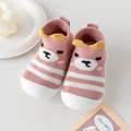 Breathable pink striped baby knit walking shoes with a cute bear face and soft sole. - 11.5cm / Pink