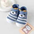 Breathable blue and white striped knit baby walker shoes with cute bear cartoon design - 11.5cm / Blue