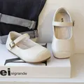 Elegant cream white Mary Jane shoes for girls with soft sole and adjustable buckle strap - Size 23 (Inner Length 14.5cm) / Off White