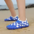 Blue and white checkered kids' water shoes on sand, non-slip soft sole beach footwear - 24 / Sapphire Blue