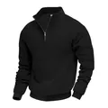 Dettaglio felpa da uomo nera in maglia a nido d'ape con colletto a mezza zip - Taglia S / Top / Nero