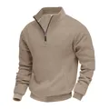 Dettaglio della trama in maglia a nido d'ape kaki di questa felpa da uomo con mezza zip - Taglia S / Top / Kaki