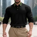 Détail d'un polo décontracté à manches longues pour homme avec col en bord-côte vert - S / Hauts / Noir