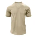 Casual corduroy T-shirt met korte mouwen en V-hals voor heren in effen beige - S / Tops / Khaki