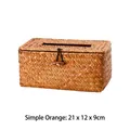 Hand-woven straw tissue box holder in orange minimalist style, size 21 x 12 x 9 cm - Simple Style / 21x12x9cm / Orange