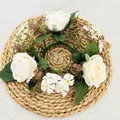 Elegant 3-head white artificial rose wreath centerpiece for rustic wedding table decor - Cream