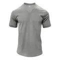 Grijs corduroy heren t-shirt met V-hals, slim fit pasvorm met zachte ribfluwelen stof - S / Tops / Grijs
