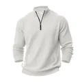 Felpa da uomo in maglia a nido d'ape con mezza zip e colletto alla coreana - Taglia S / Top / Bianco