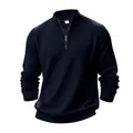 Dettaglio della trama della felpa blu scuro da uomo con collo alto e zip - Taglia S / Top / Blu navy
