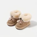 Warm brown winter snow boots for toddler girls featuring plush faux fur and flower accents - Size 15 (Inner Length 11.5CM) / Apricot